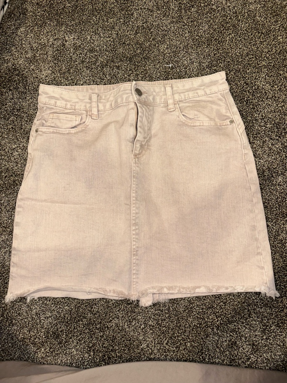 High-Rise Cream Denim Mini Skirt with Raw Hem